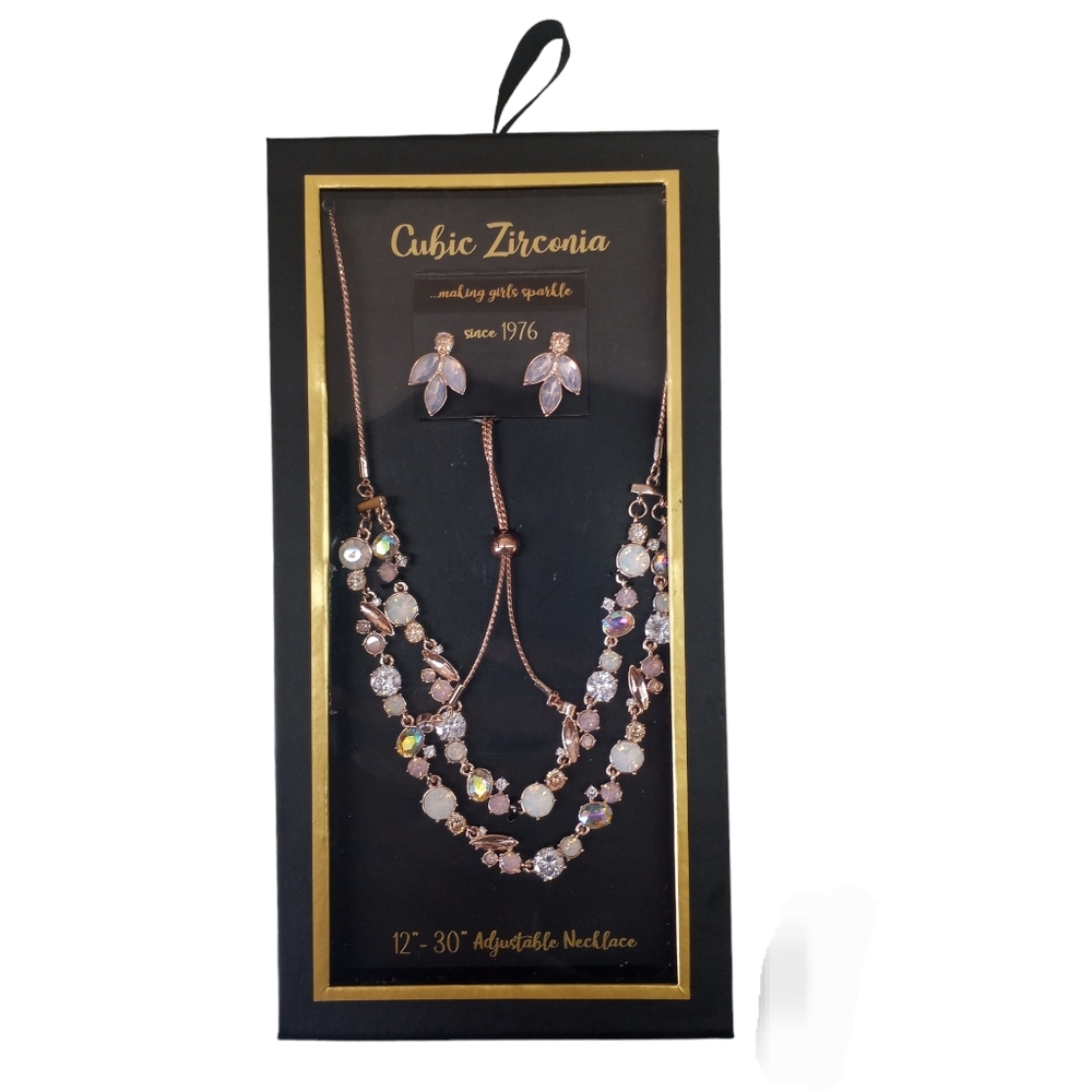 Pinkish Cubic Zirconia Necklace & Earring Sets